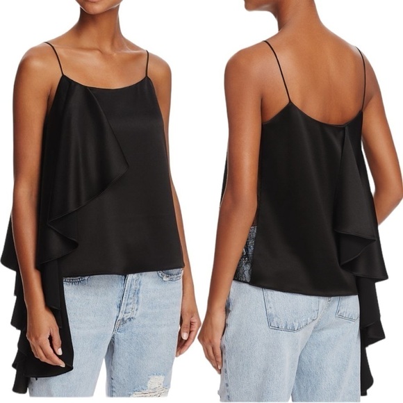 ALICE + Olivia Lelah Asymmetric Draped Satin Crepe Lace insert Camisole NEW - Picture 5 of 10